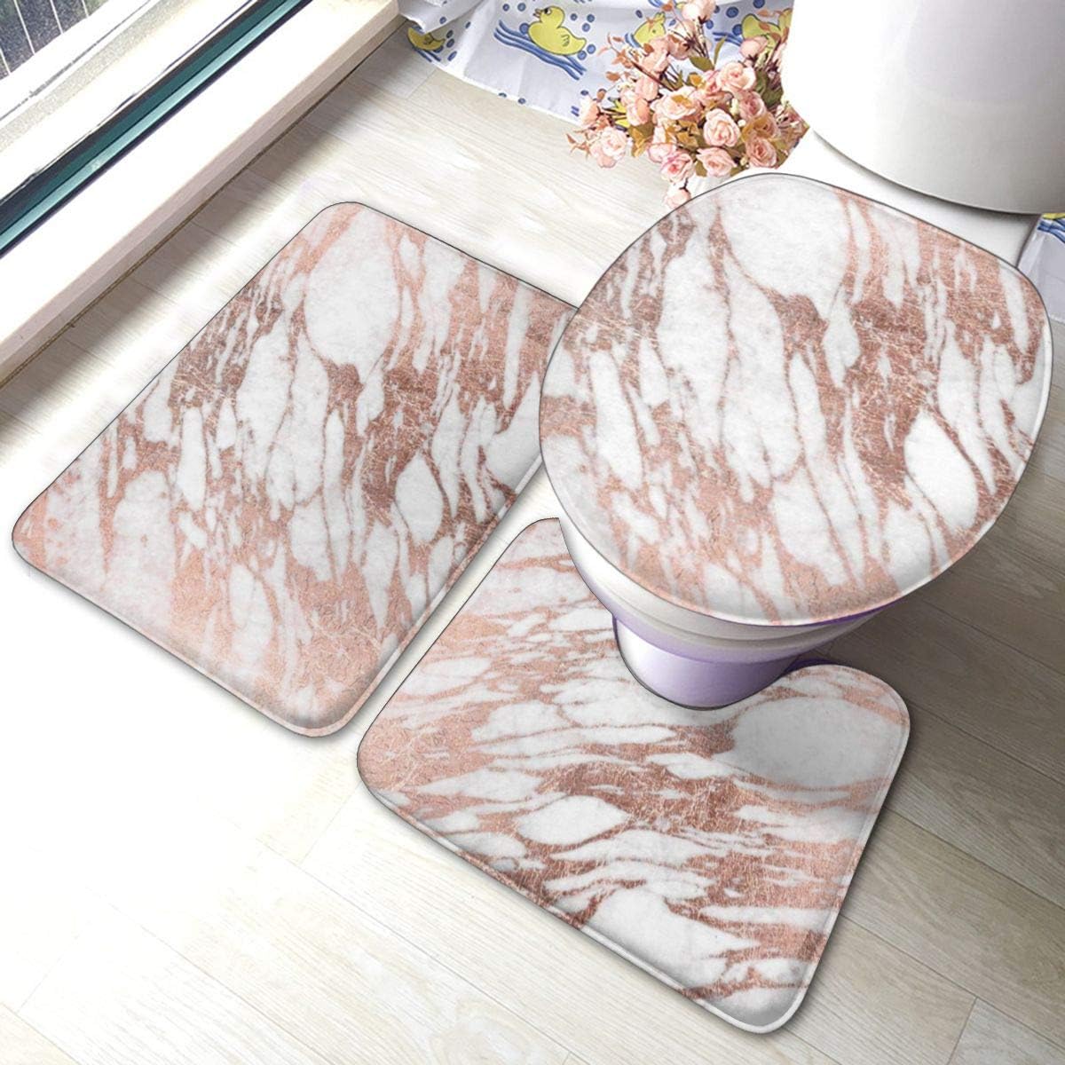 Elegante Elegante Blanco y oro rosa Patrón de mármol Alfombrillas de