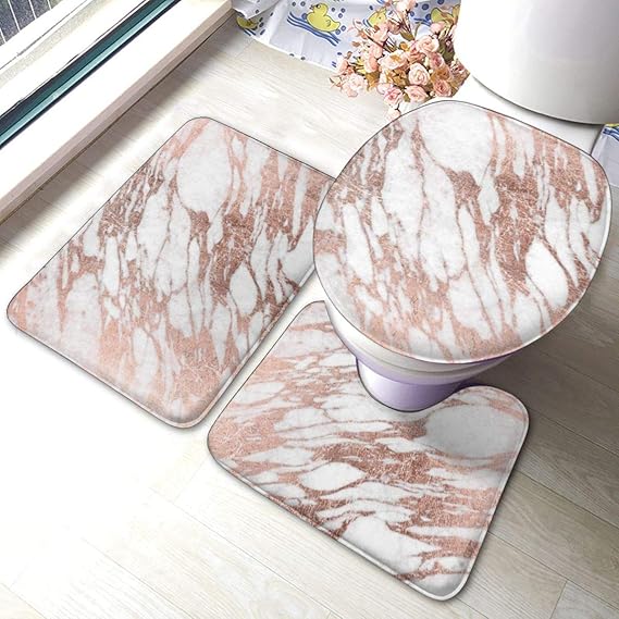 Elegante Elegante Blanco y oro rosa Patrón de mármol Alfombrillas de
