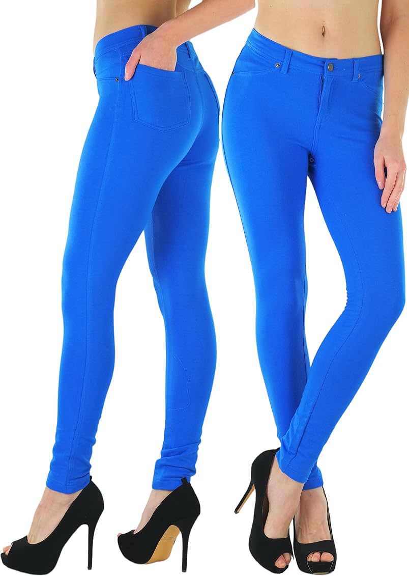 ToBeInStyle Women's Pull-On Denim Like Skinny Fit Stretch Jeggings Pants -  Bright Blue - S at Amazon Women's Jeans store
