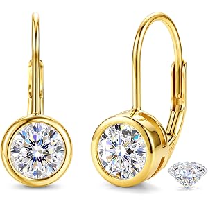 GEMQUEEN Moissanite Earrings 925 Sterling Silver Leverback Earrings 1.2-2CT | Hypoallergenic 18K White Gold Plated Moissanite