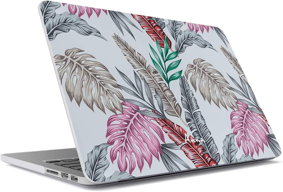 Personalized Slim Plastic Hard Case Cover Compatible With, Macbook Air 13 Inch Model: A1932 (release: 2018) Custom Name Surname Initials Letter Text Customized Colourful Tropical Palm Leaf Feathers