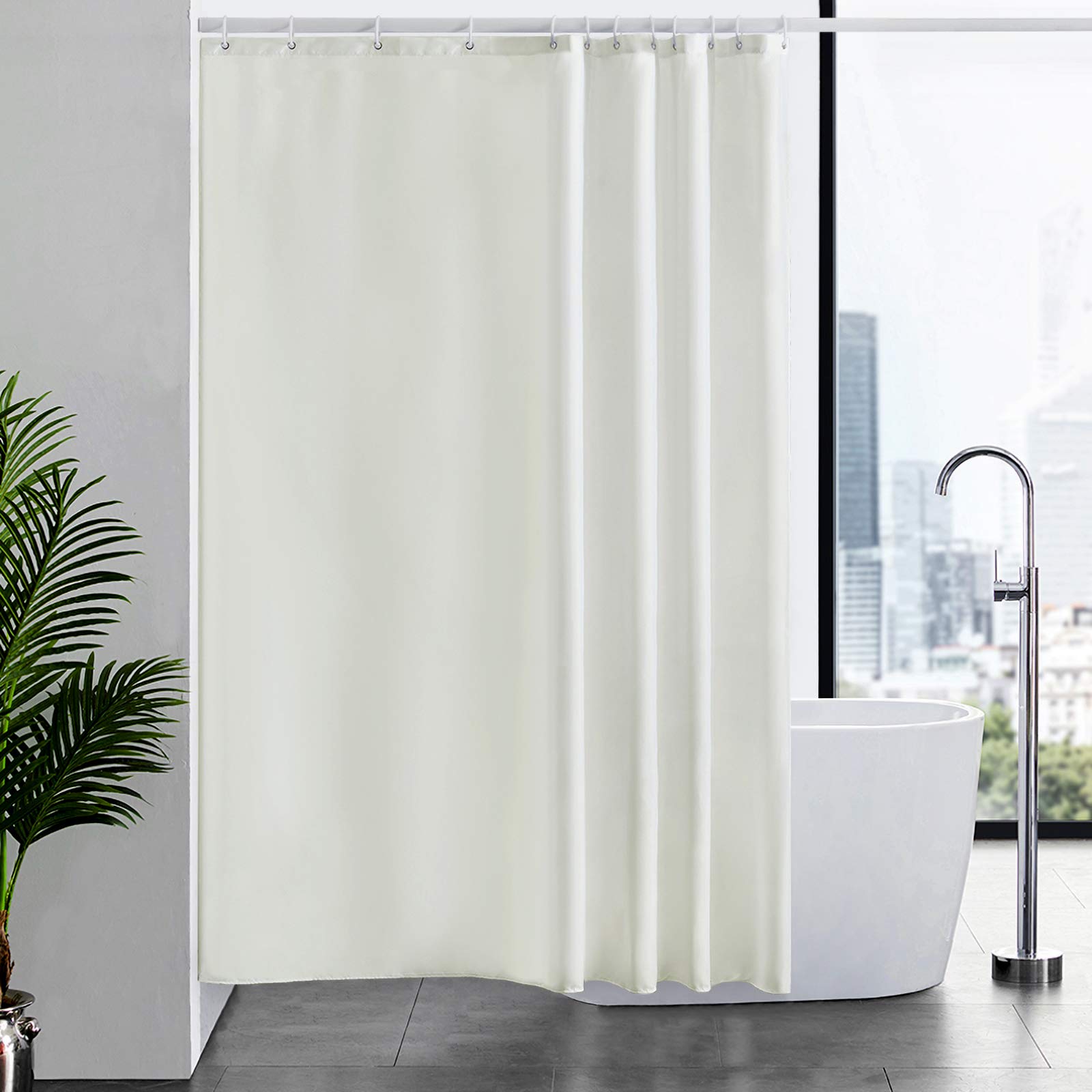 Furlinic Beige Shower Curtains Extra Large Bathroom Waterproof Fabric Washable Liner Mould Proof Sets With 12 Plastic Rings 72" x 78".