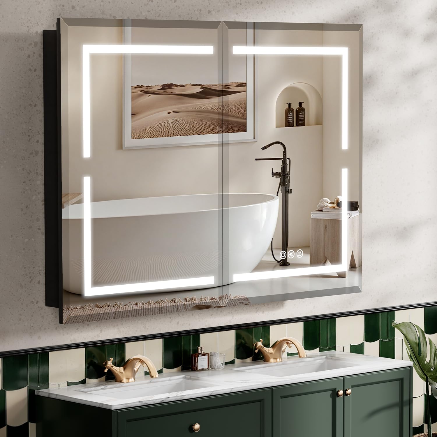 Photo 1 of ***DAMAGED, CORNER OF GLASS SLIGHTLY CRACKED***
GUIQIYANG Medicine Cabinet, LED Mirror Cabinet for Bathroom with 3-Color with Mirror Defog, Recessed or Surfaced Wall-Mounted (36X30)