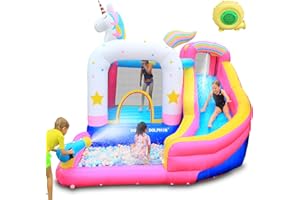 Doctor Dolphin Water Slide for Kids Backyard, Inflatable Bounce House With Waterslide, Unicorn Theme for Wet and Dry Use (450W Blower Included)