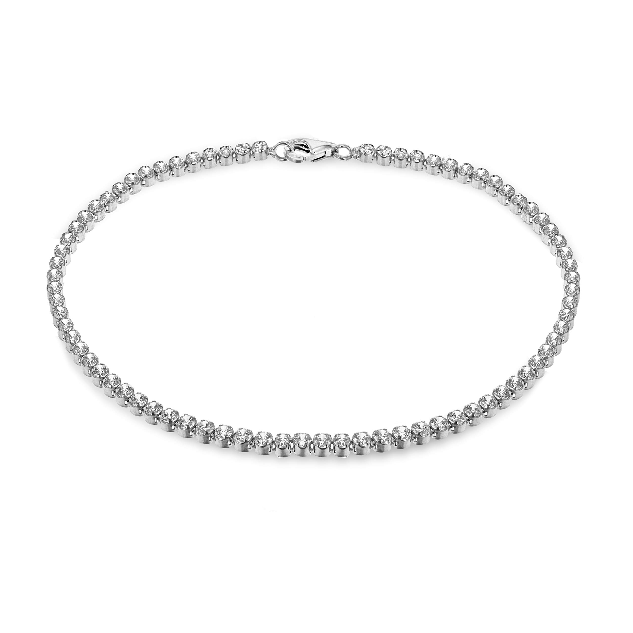 Tuscany Silver Women's Sterling Silver 2 mm Round Cubic Zirconia Tennis Bracelet of Length 19 cm/7.5 Inch