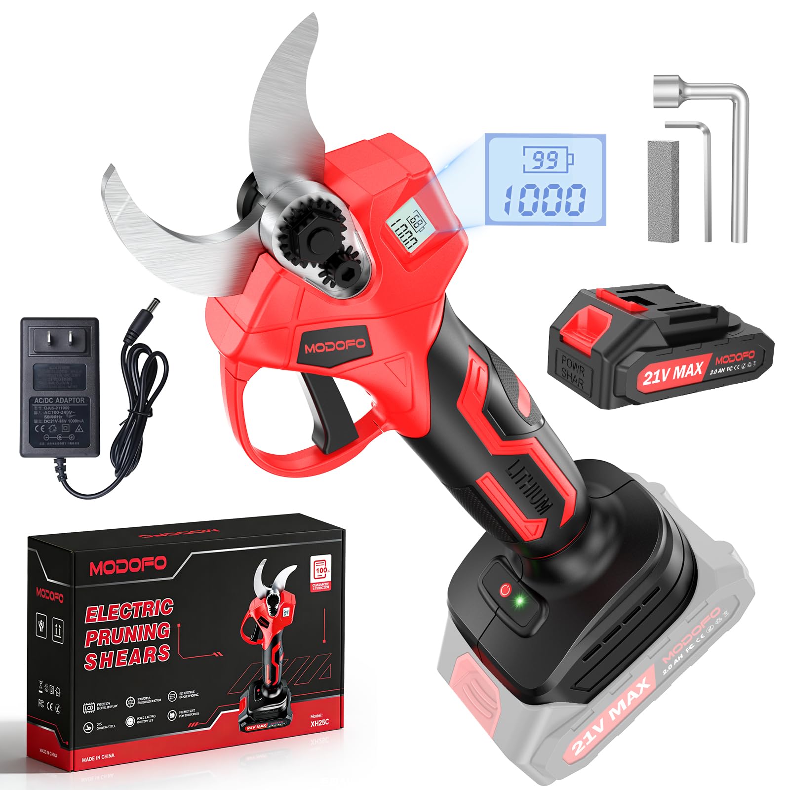 Electric Pruning Shears,1.4" Cutting Diameter Cordless Power Pruner with LCD Display, Brushless Motor Pruning Shears with One 2000mAh Rechargeable Batteries for Garden Tree Pruner Branch Image