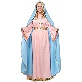 UniqKaliber Virgin Mary Costume for Women Adult Halo Biblical Nativity Outfit Christmas Pageant Dress