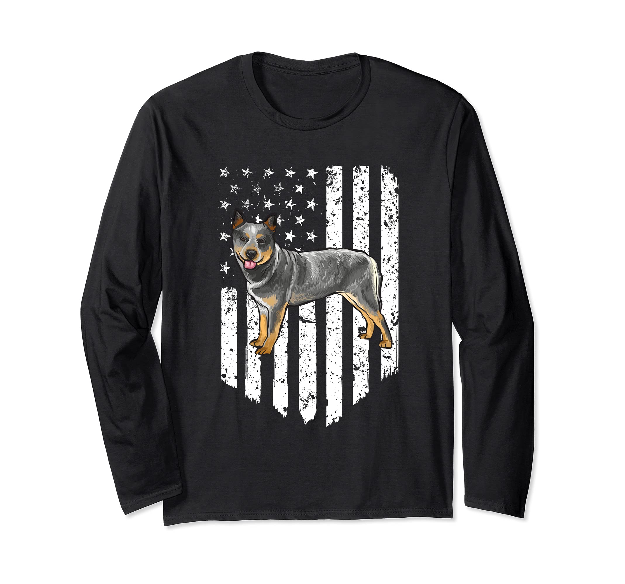 Black White American Flag Australian Cattle Dog 4th Of July Long Sleeve T-Shirt