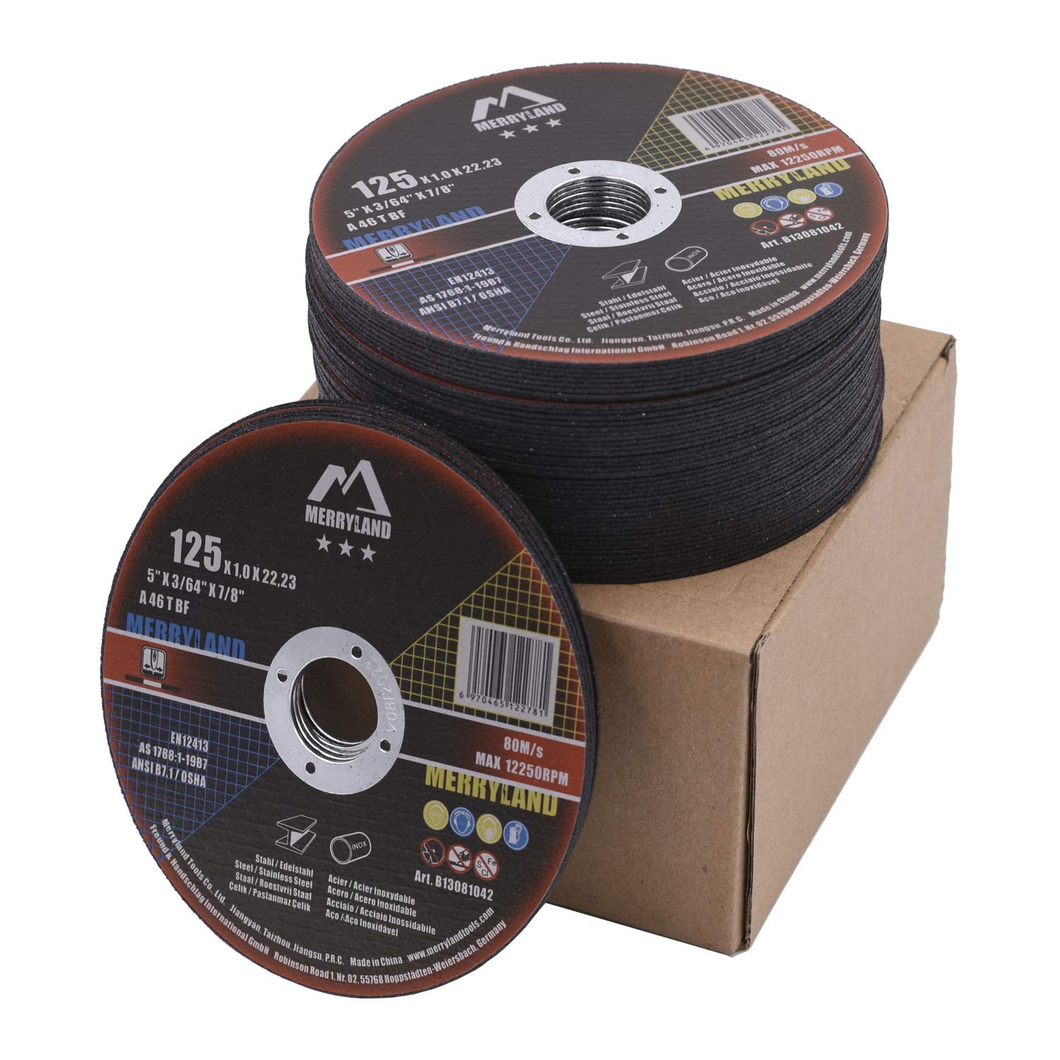 Merryland Cutting Disc 125 Metal for Angle Grinder, 125 X 1.0 X 22.23 mm Cutting Wheel 50 Pieces, INOX Stainless Steel Iron Universal 5 inch Type 41, Bravo-Line B13081042