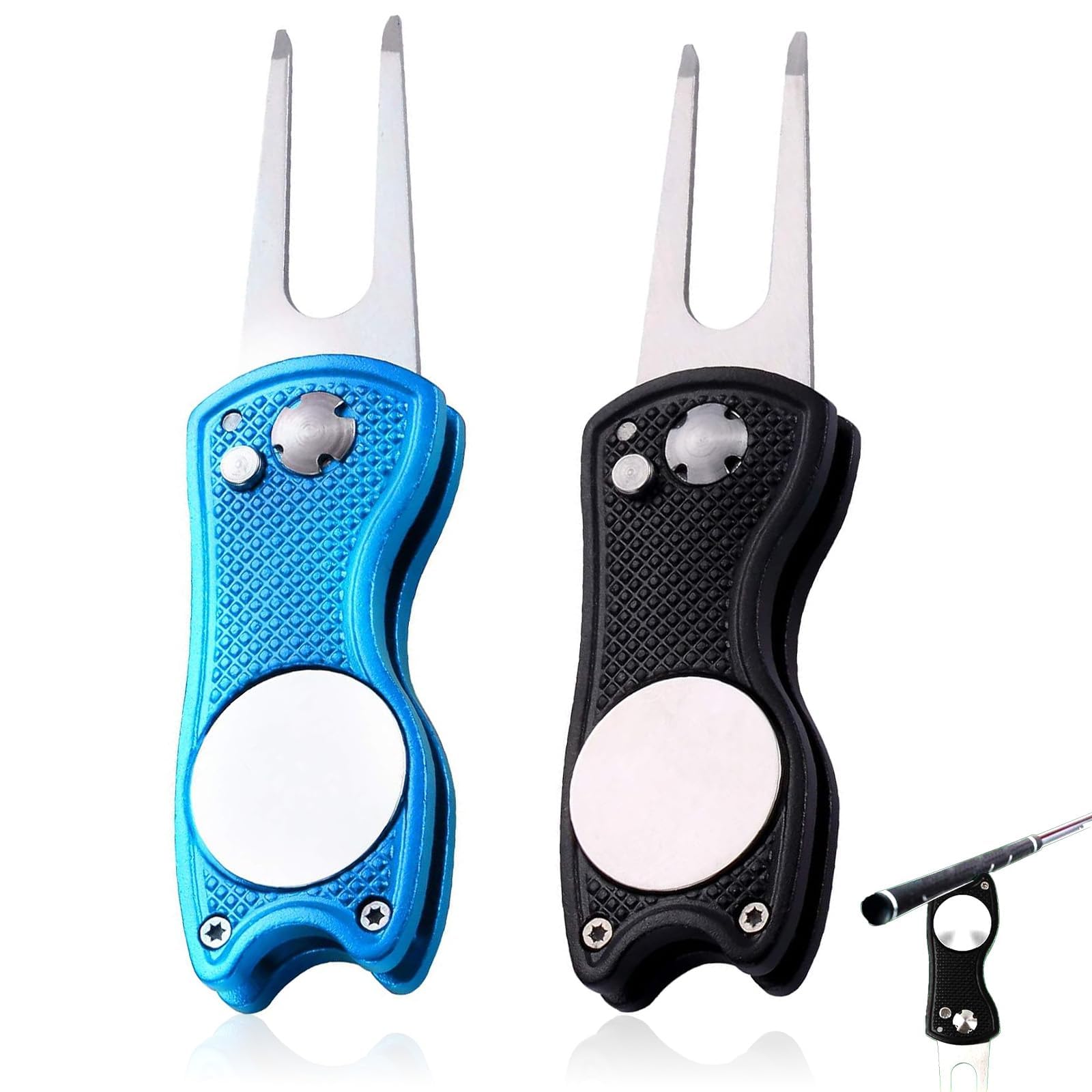GZCXQ 2 Pcs Pitch Mark Repair Tool, Golf Divot Repair Tool with Button & Magnetic Ball Marker Pitch Mark, Lightweight Divot Repair Tool,Choice for Golfers