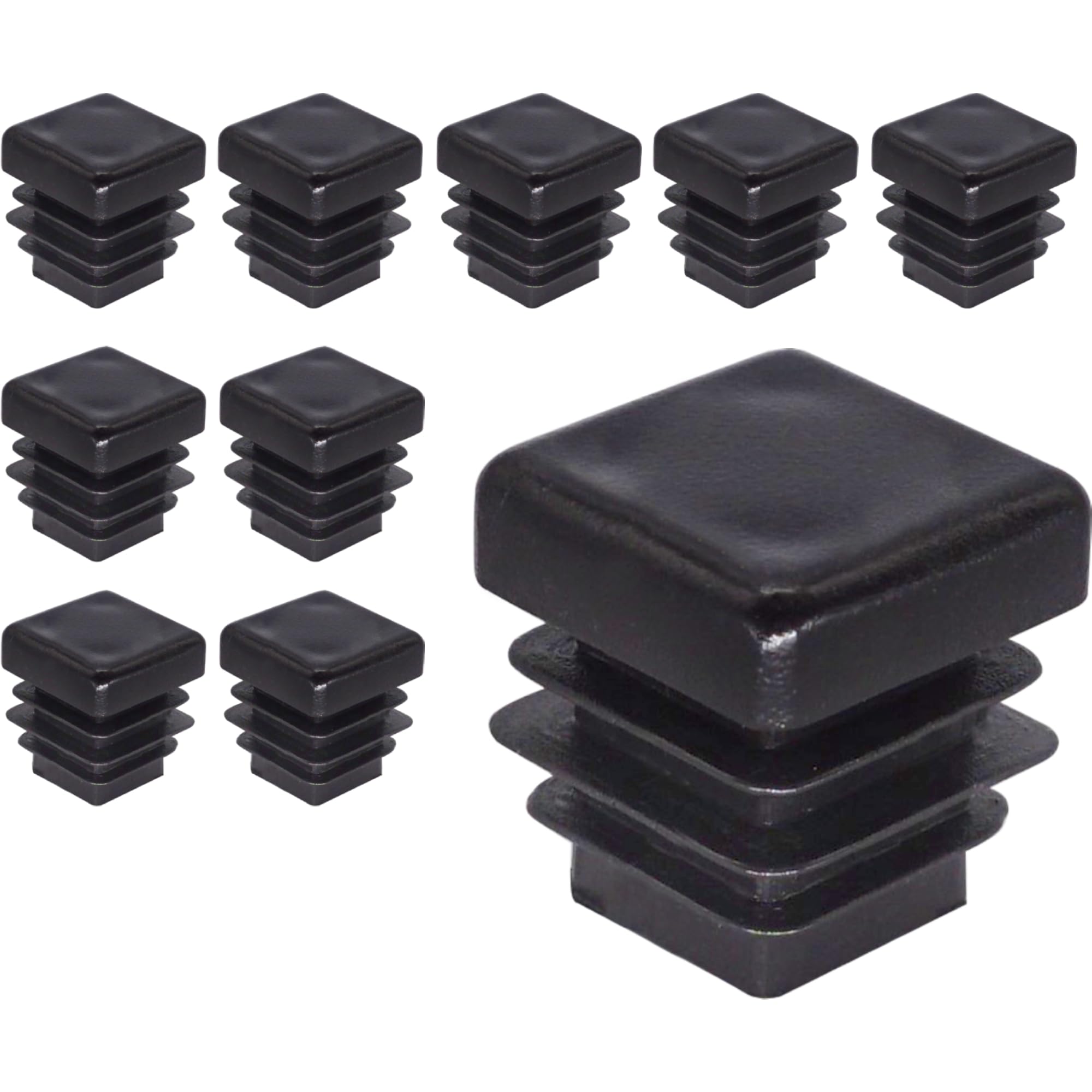 SKIR'CO (10 pcs) Square Plastic Plugs 16 x 16 mm, Mat Tube End Caps, Square Tube Inserts, Fence Post Plugs, Black RAL 9005