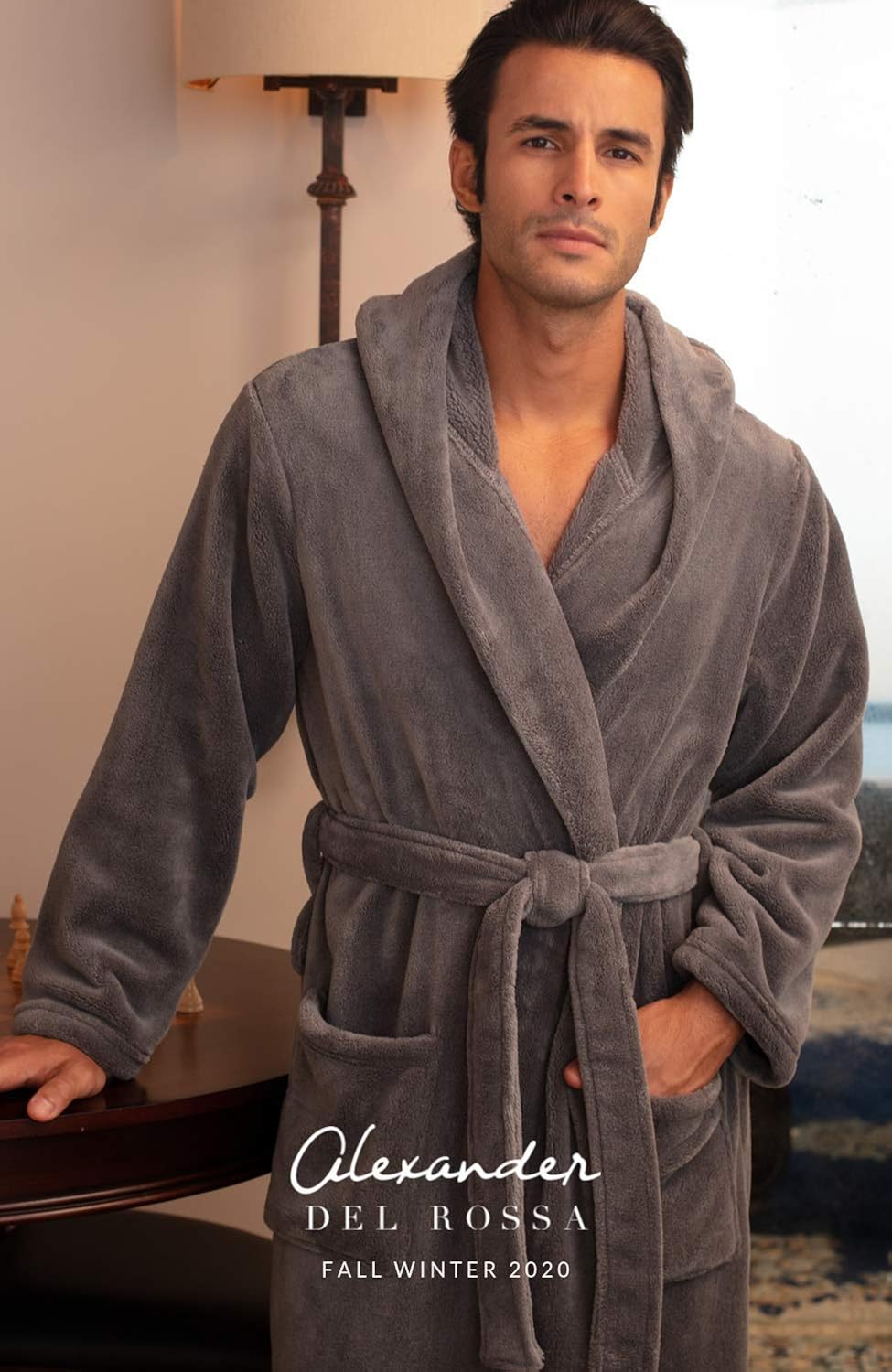 Alexander Del Rossa Men's Warm Flannel Fleece Robe with Hood, Big and Tall Bathrobe at  Men’s Clothing store