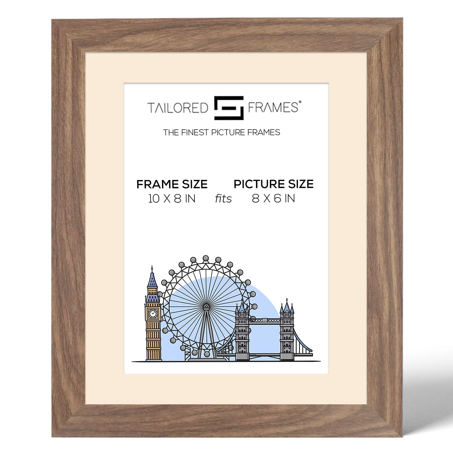 Tailored Frames Seattle Walnut 10" x 8" Frame for 8" x 6" Picture | Single Picture Frames | Table Top & Wall Hanging Type | Photo Frame With Antique Mount