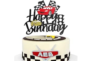 MEMOVAN Car Birthday Cake Topper Race Car Cake Decoration for Boy Girl Man Racing Car Checkered Flag Themed Birthday Party Supplies Double Sided