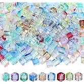 SUNNYCLUE 1 Box 270Pcs 9 Colors Cube Glass Bead Transparent Square Beads Bulk 6.5mm Colourful Crystal Faceted Shape Loose Spacer with 1.5mm Hole for Jewelry Making Bracelet Necklace DIY Craft Supplies