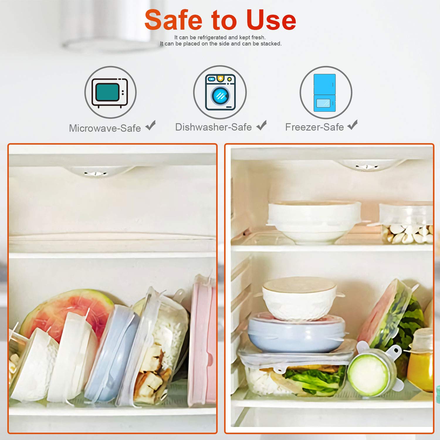 Silicone Stretch Lids 12 Packs Reusable, Durable and Expandable Silicone Covers Fresh Food Cover Fit Various Sizes and Shapes of Containers for Keeping Food Fresh, Dishwasher and Freezer Safe