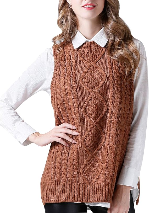 PUWEI Women's O Neck Sleeveless Pullover Cable Knitted Sweater Vests