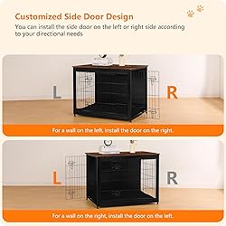 DWANTON Dog Crate Furniture with Cushion, Wooden
