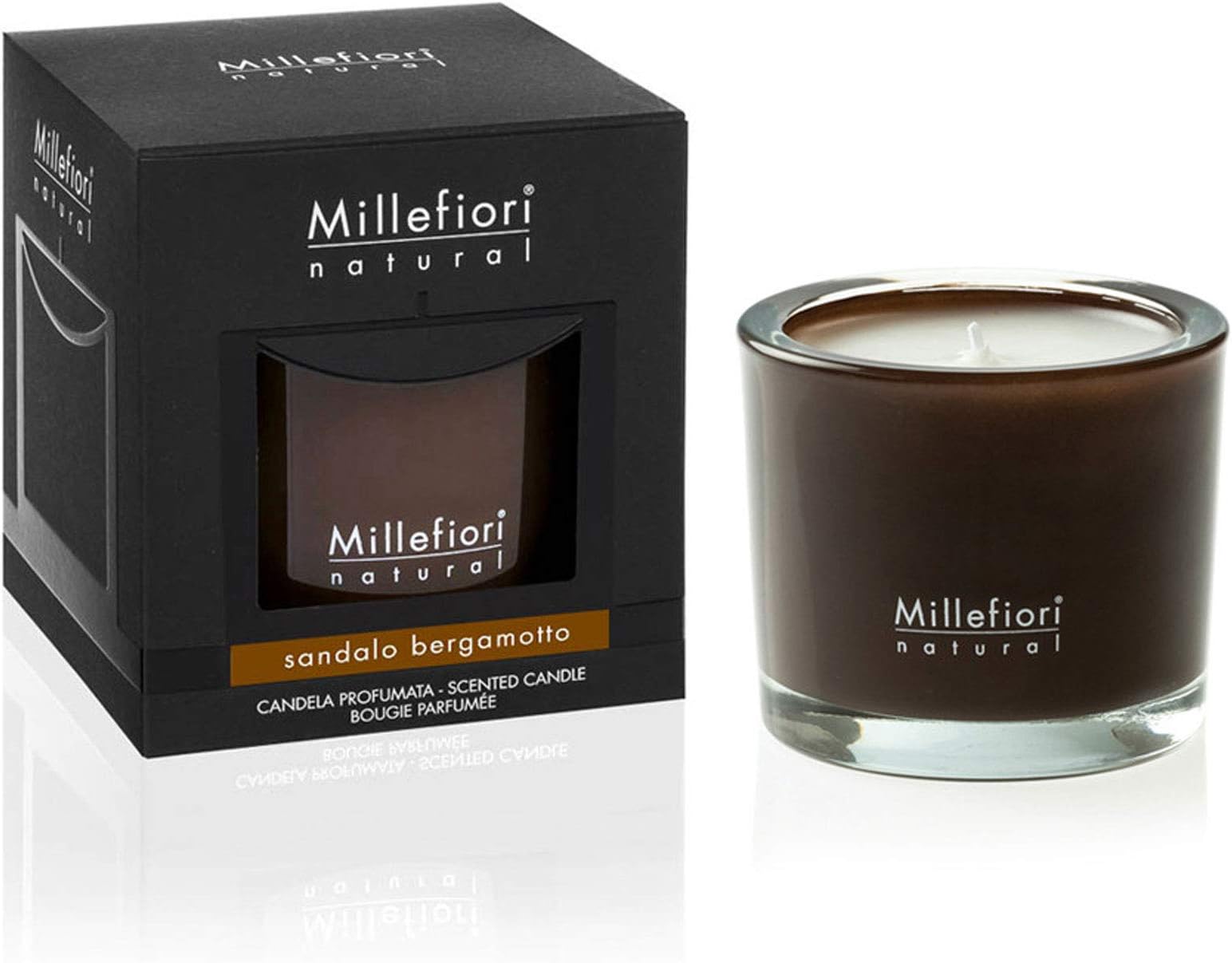 Millefiori Natural Scented Candle, Brown (Sandalwood Bergamot), 9.5 x 9.5 x 10.5 cm