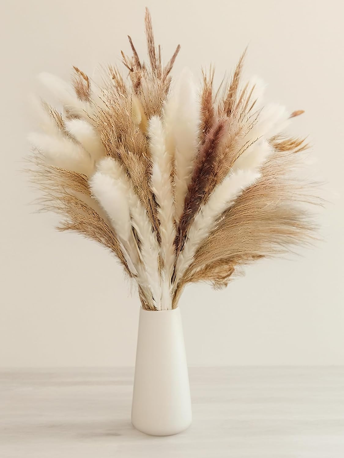 Dried & Preserved Flora - Natural Dried Pampas Grass Bouquet, 60 Pcs Dried Reed Flowers, Boho Home Decor Bouquet for Home Table Decorations, Wedding Floral Arrangements Rustic Farmhouse