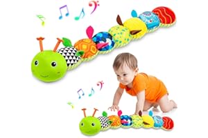 TOHIBEE Baby Toys Musical Caterpillar, Infant Stuffed Animal for 0-6 6-12 Months with Crinkle and Rattles, Tummy Time Sensory Toys Newborn Boys Girls Gifts 0 3 6 9 12 Months - Green