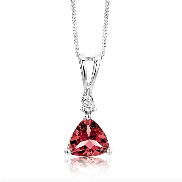Miore Kette - Halskette Damen Weißgold 9 Karat / 375 Gold Kette Granat mit Diamant Brilliant 45 cm