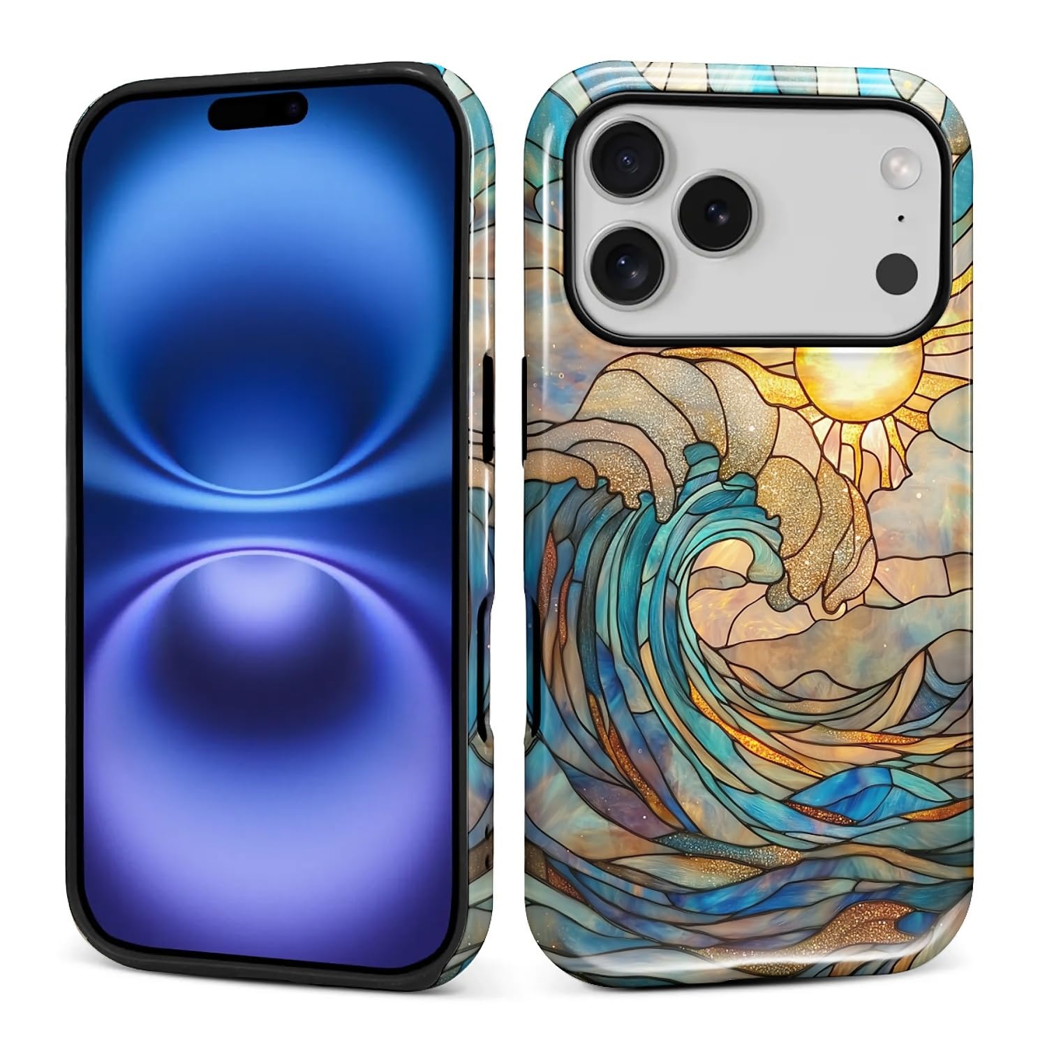DAIZAG Case for iPhone 17 Pro,Sun Waves Stained Glass Full Body Design Hybrid Dual Protection Soft TPU Hard PC Shockproof Scratch Resistant Protective Cover Phone Case for Men Women