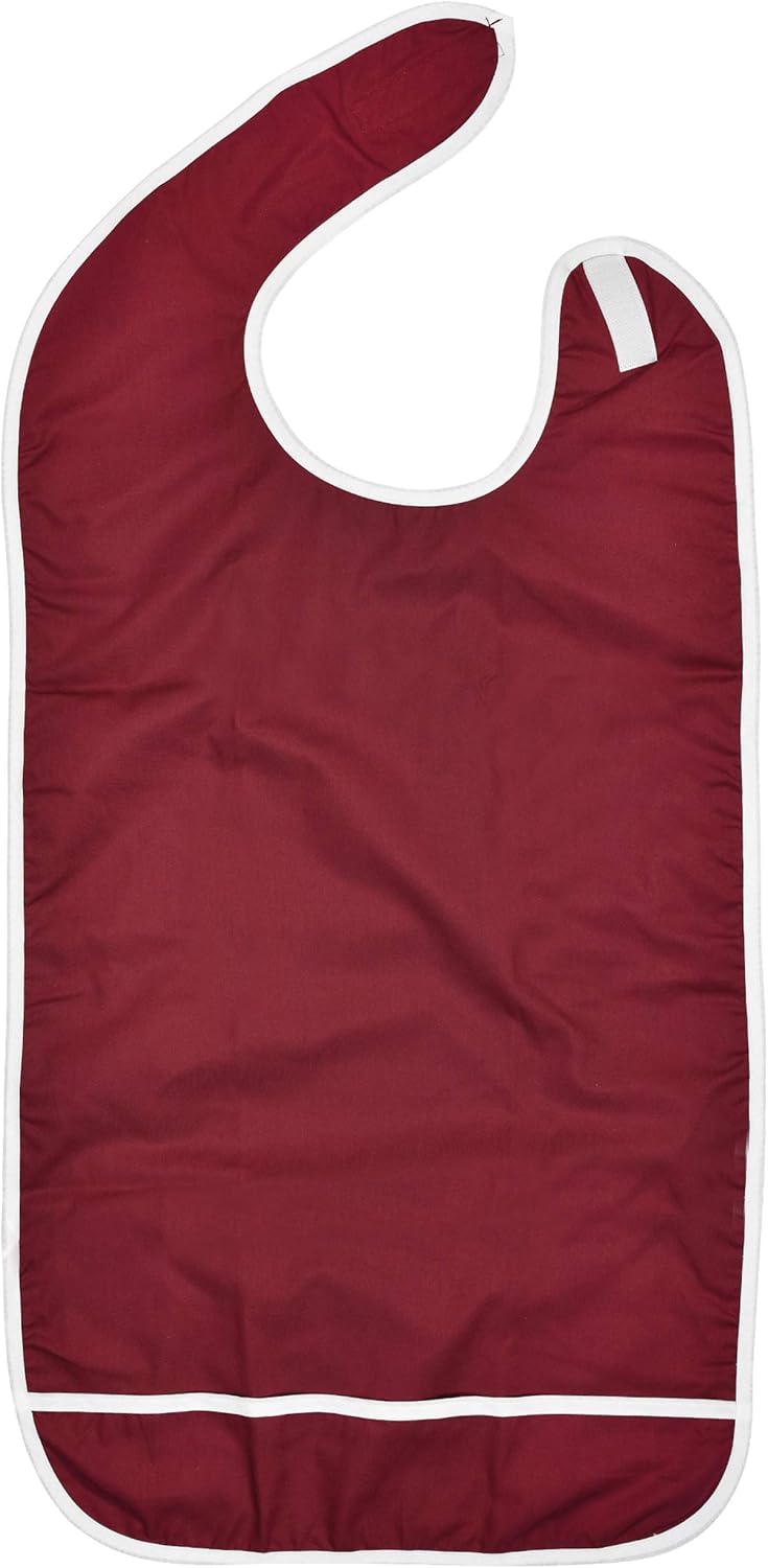 Celley Xtra Long Adult Bib Clothing Protector Eating Apron w/Crumb Catcher, Waterproof PU Coated Polyester Shirt Protector Bib for Grown Ups, Elderly Men Women Senior Citizen (Maroon): Clothing
