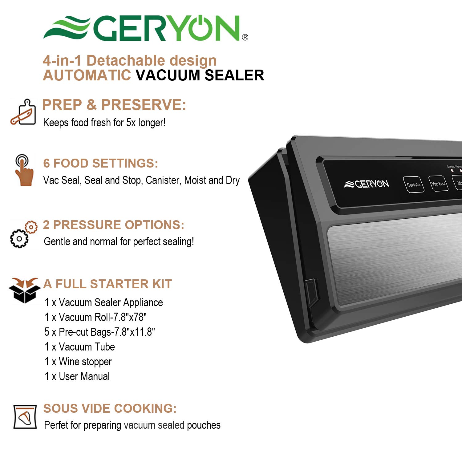 GERYON Vacuum Sealer Machine, Automatic Food Sealer for Food Savers w/Starter eBay