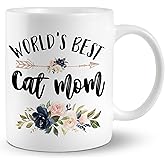 JRTW Cat Mom Mug Coffee Cups Ceramic, World's Best Cats Owner Coffee Mug Gifts for Cat Mom