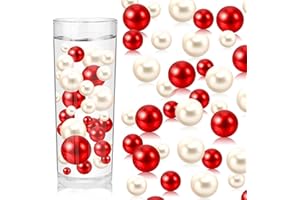 ZEBMOON 200PCS Red White Faux Pearls Beads for Centerpiece Vases, Vase Filler Faux Pearls, No Holes Filler Beads for Party Anniversary Birthday Wedding Table Decor, 10/14/20/30mm