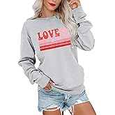 LUKYCILD Valentines Love Heart Shirt: Women Casual Crewneck Sweatshirts Funny Love Graphic Tee Long Sleeve Pullover Tops