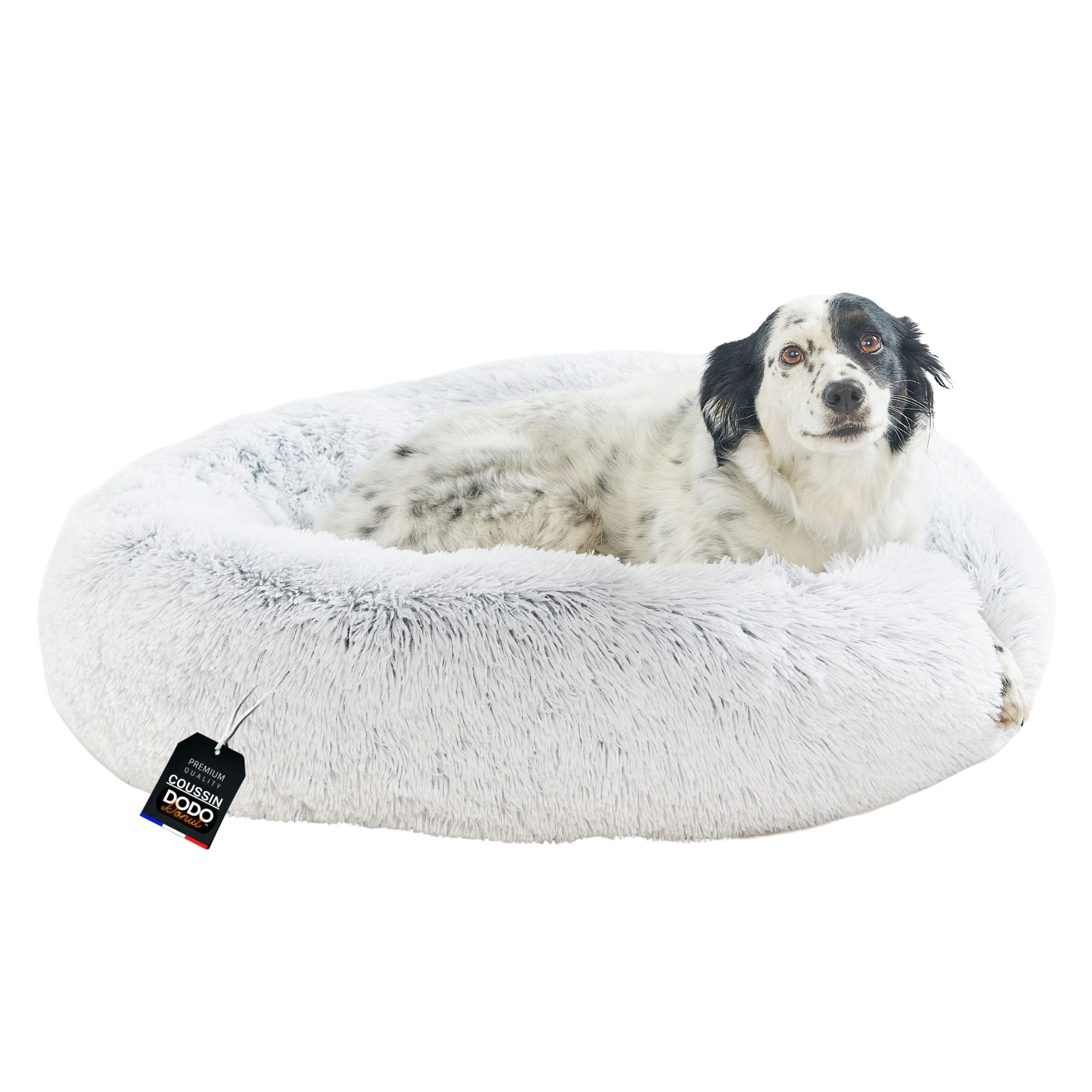 One PETS-TOP Dog Bed Medium - Washable Fluffy Calming Bed - Soft Long Plush with Removable Cover, Dodo Donuts XXL Extra Large Mattress (Pearl Grey, 80cm)