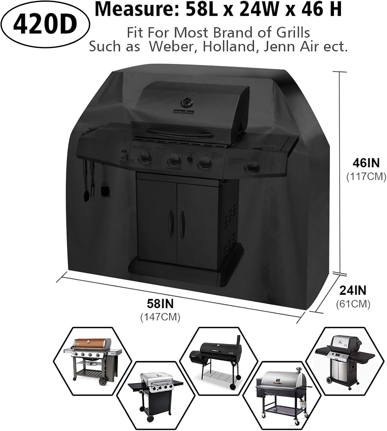 BBQ Grill Cover, Tvird Gas Grill Covers | 58-inch Heavy Duty Waterproof BBQ Cover | Fits Grills for Weber Char-Broil Nexgrill Brinkmann, Windproof, Rip-Proof, Weather & UV Resistant with Storage Bag : Garden & Outdoor