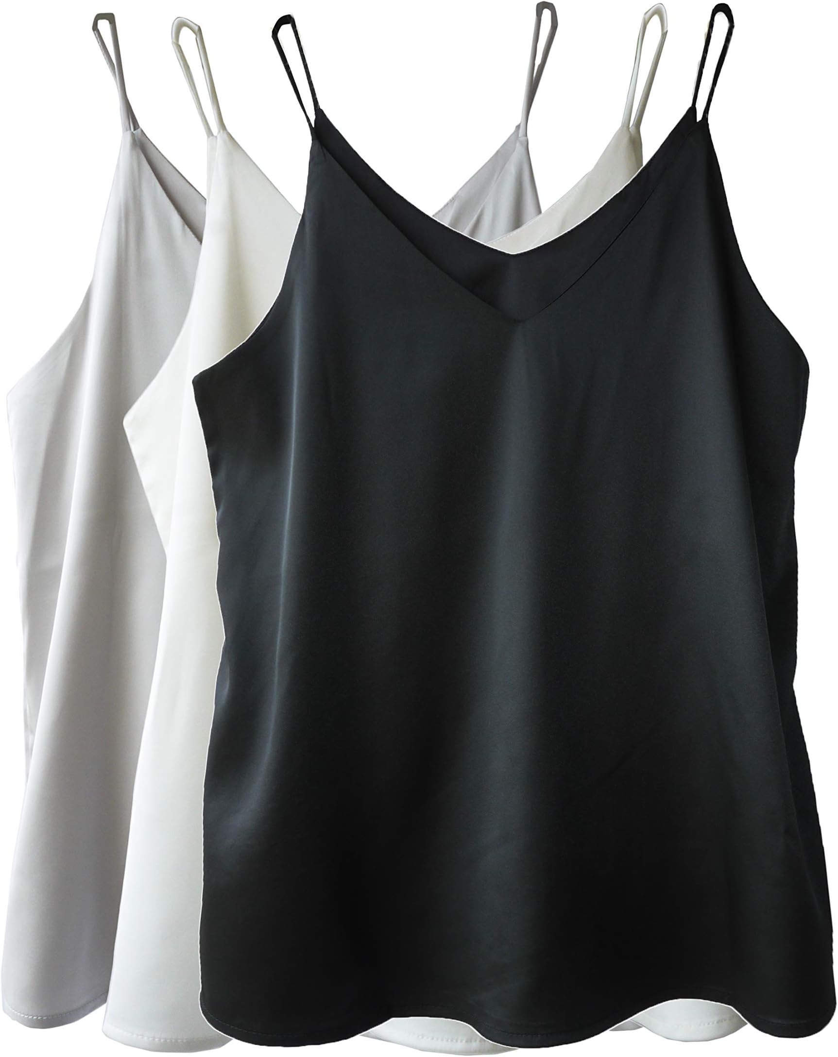 Womens Silk Satin Camisole Cami Plain Strappy Vest Top T-Shirt Blouse Tank Shirt V-Neck Spaghetti Strap XXS-4XL