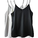 Wantschun Womens Silk Satin Camisole Cami Plain Strappy Vest Top T-Shirt Blouse Tank Shirt V-Neck Spaghetti Strap XS-4X