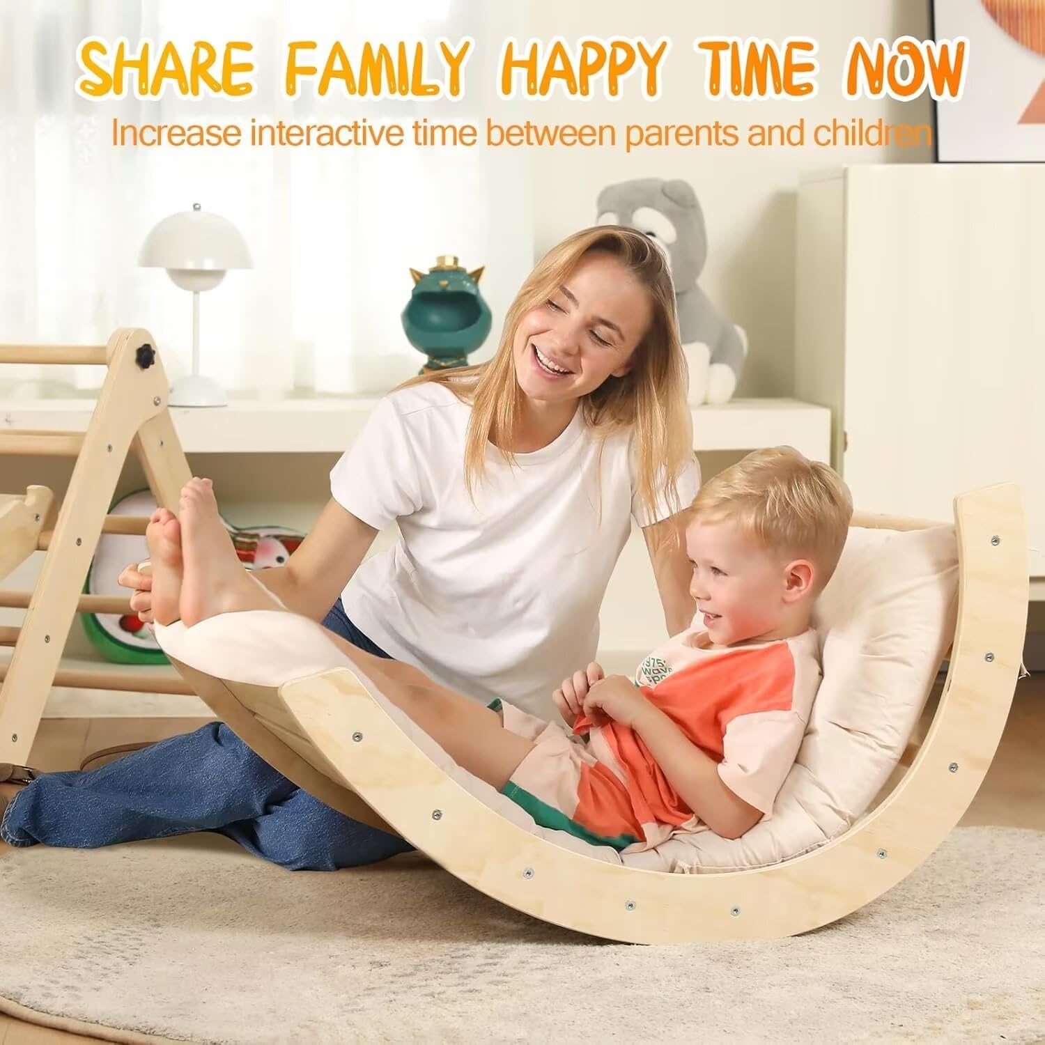 Pikler Triangle Set with Cushion, 7 in 1 Toddler Climbing Toys Indoor, Montessori Foldable Climbing Set, Wooden Climbing Toys for Toddlers Inside with Ramp, Arch and Ladder (Nature Wood)