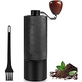 Manual Coffee Grinder Non-Detachable Stainless Steel Conical Burr Aluminum Coffee Bean Grinder with 25 Grinding Settings Cleaning Brush Grindable Espresso Moka Pot French Press for Camping Black