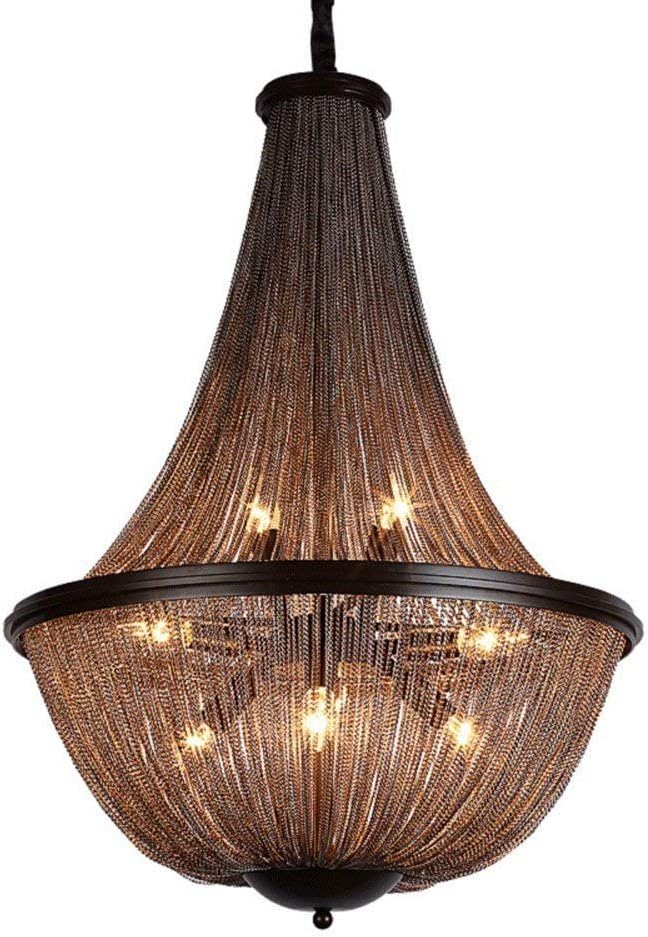 Junhong Lighting Fringe Light with Cold White E14 Light Bulb Coffee Color Aluminum Chain Ceiling Light Lamp Chandelier Luxury Creative Personality Living Room Bedroom Study Lamps (D40cm x H70cm)