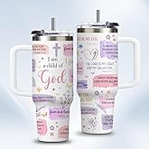 Christian Gifts for Women 30oz Tumbler - I Am a Child of God Insulated Travel Mug with Handle & Straw - Birthday Christmas Gifts, Inspirational Religious Catholic Baptism Confirmation Gift for Her