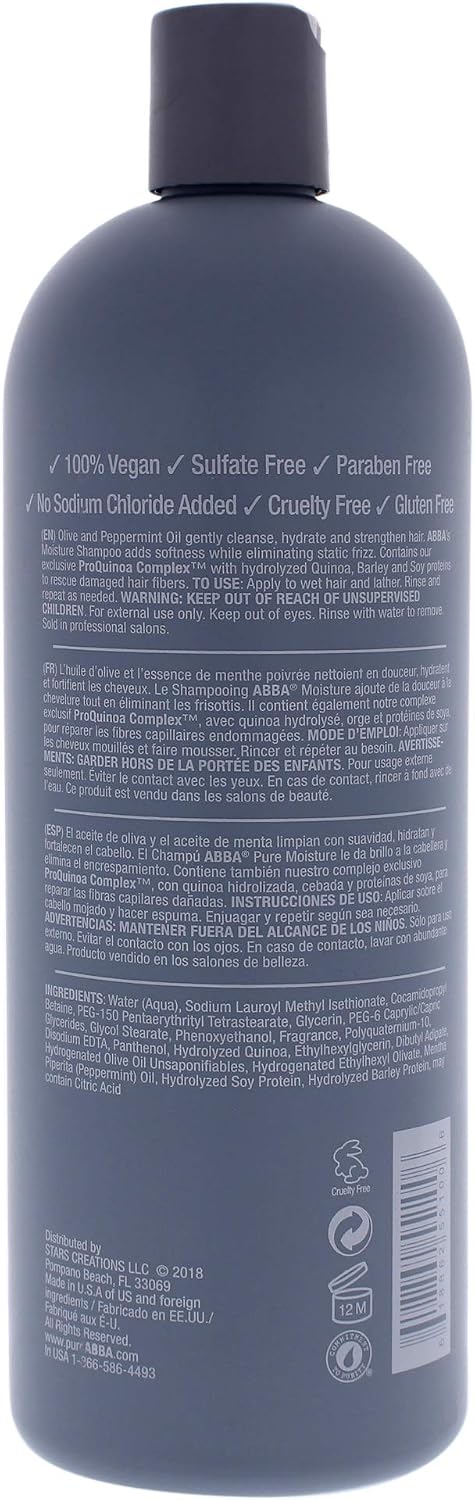 ABBA Moisture Shampoo, Color-Safe, Hydrates And Strengthens Hair, Eliminates Static Frizz And Softens Tresses - Image 3