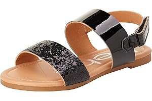 bebe Girls Sandals - Big girl and Toddler Girl Sandals with Durable Leather and Glitter Straps, Summer Dress Shoes for Girls