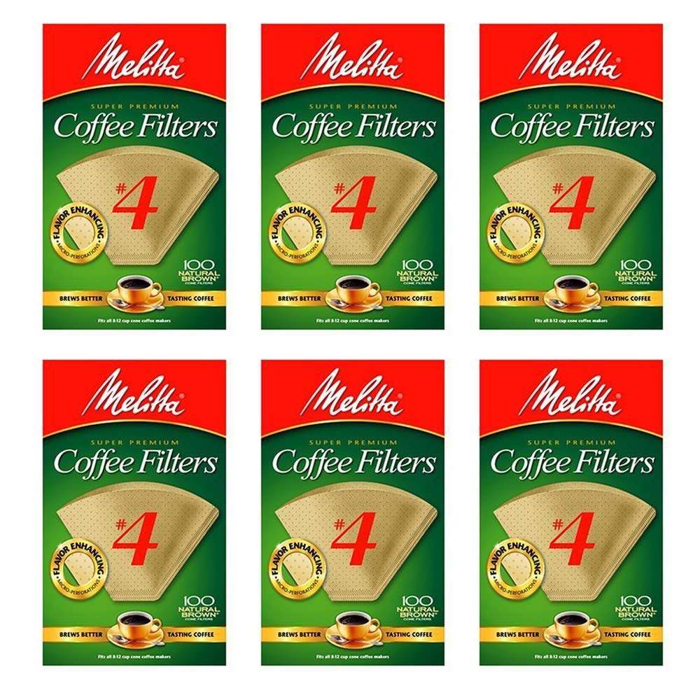Melitta Cone Coffee Filters, Natural Brown 4, 100 Count (Pack Of 6