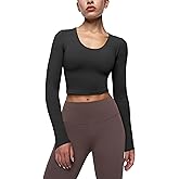 ENERBLOOM Womens Long Sleeve Shirts Workout Crop Tops Yoga Tee Built in Bra Mild Support Cream Feeling Athletic Top U-Neck