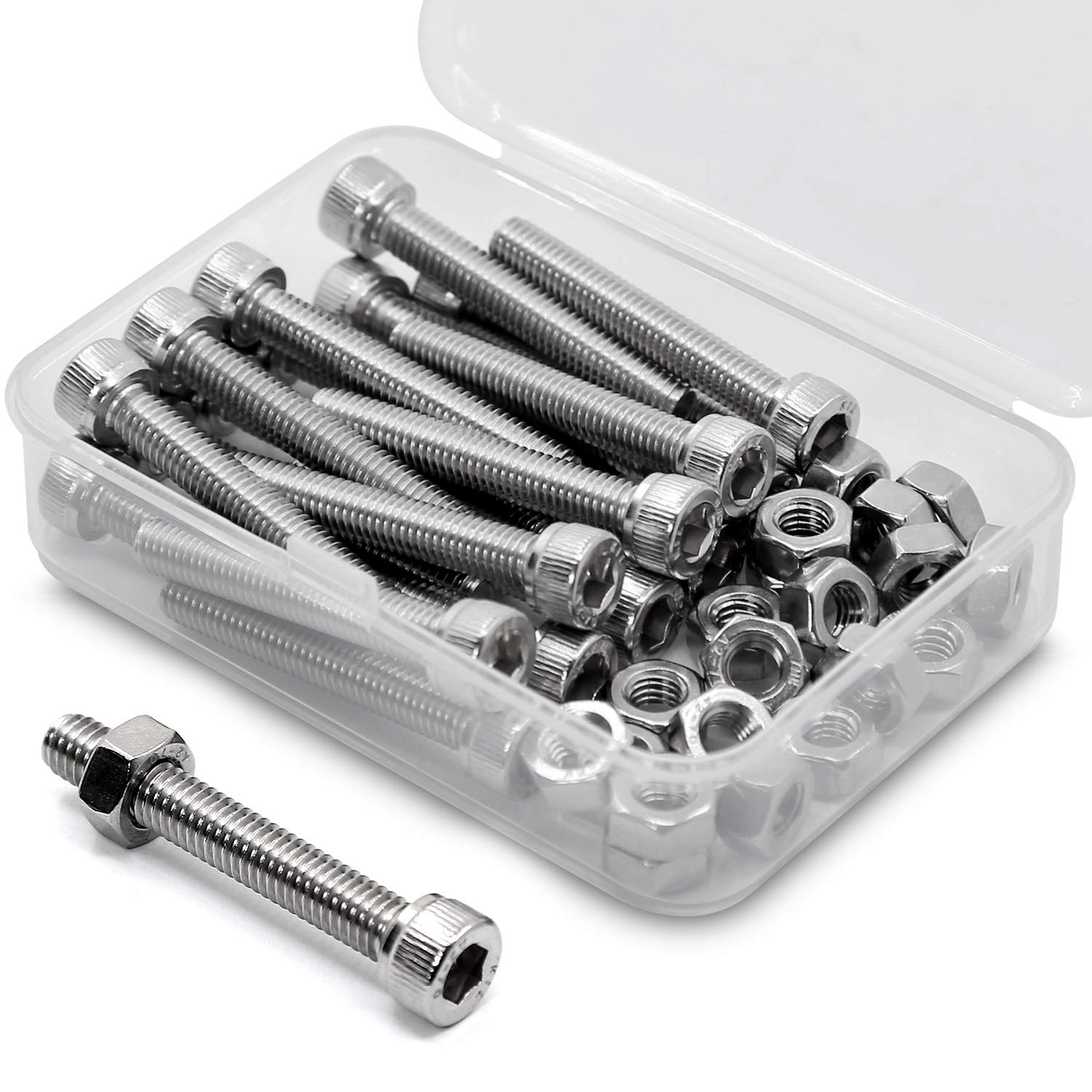 M6-1.0 x 40mm 20PCS Socket Head Cap Screws Bolts and Nuts Set 304 Stainless Steel 18-8 Allen Socket Drive