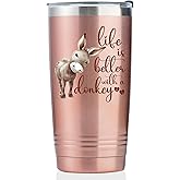 Onebttl Donkey Gifts for Women on Birthday Christmas, 20oz Stainless Steel Tumbler with Lid and Straw, Rose Gold