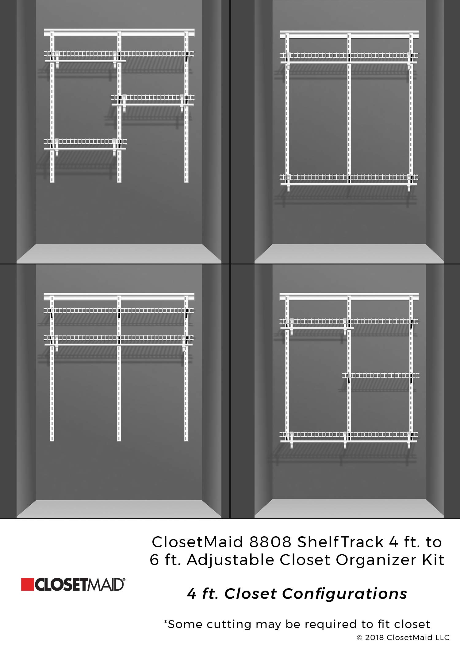 ClosetMaid 78808 ShelfTrack 4ft. to 6ft. Adjustable Closet Organizer Kit, Satin Chrome