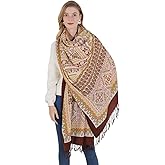 DANA XU 100% Merino Wool Pashmina Shawl for Women 96"x43", Oversized Cashmere Wrap with Tassels, Floral Travel Blanket Cape
