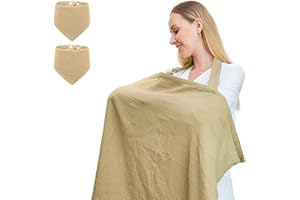 TATAVR Muslin Nursing Cover for Breastfeeding, 360° Full Privacy Breathable 100% Cotton Breastfeeding Cover, Multi-use Car Seat Canopy (Included Two Baby Bibs)