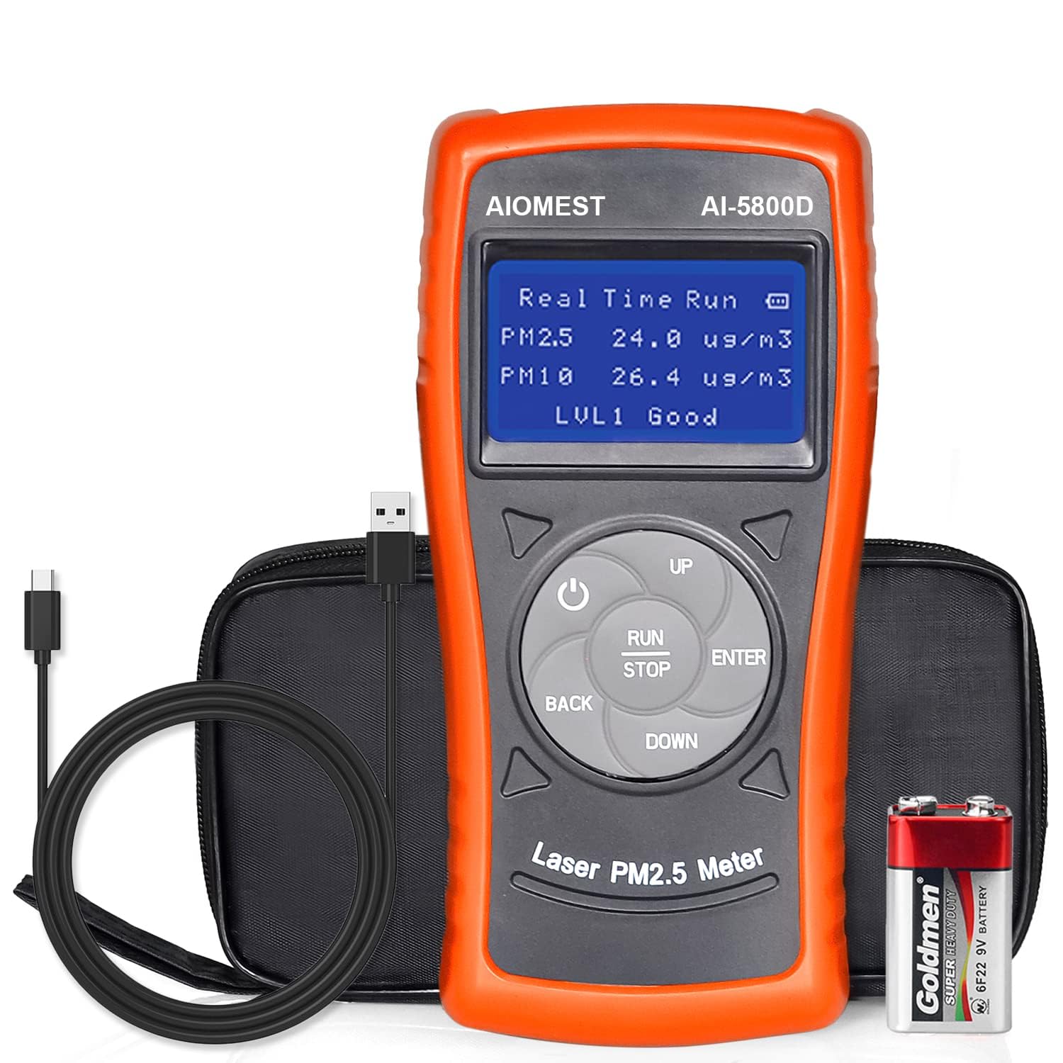 Air Quality Monitor,AN-5800D Laser PM 2.5/PM 10 Detector,Pollution Meter Sensor,Rechargeable Dust Particle Tester with Timing for Air Filter Home Indoor Outdoor